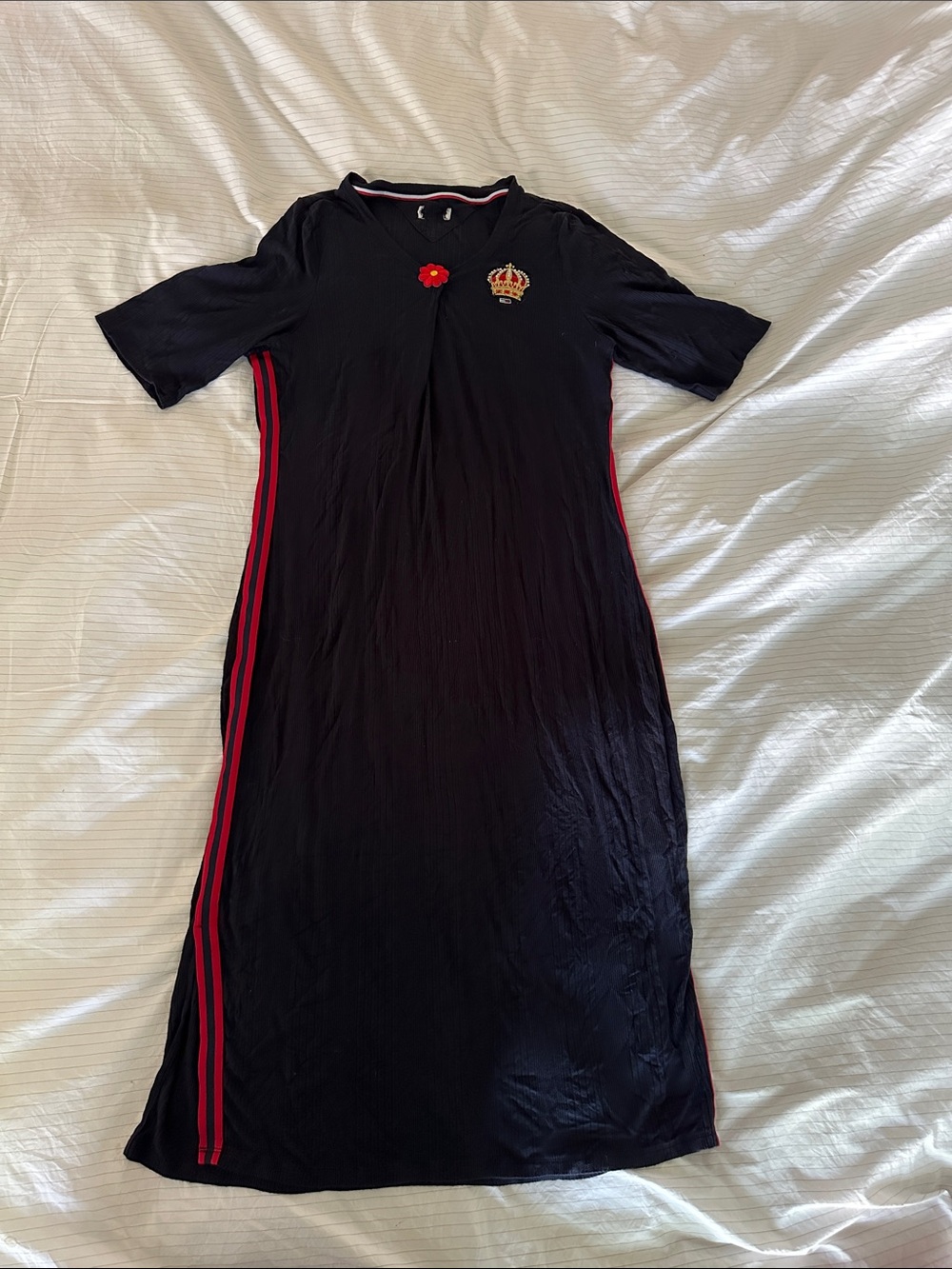 Tommy Hilfiger - Navy Dress with Red Stripes and Crown and Flower Patch - L